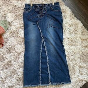 Y2K Whimsy Fairy Denim Distressed Denim Maxi Skirt